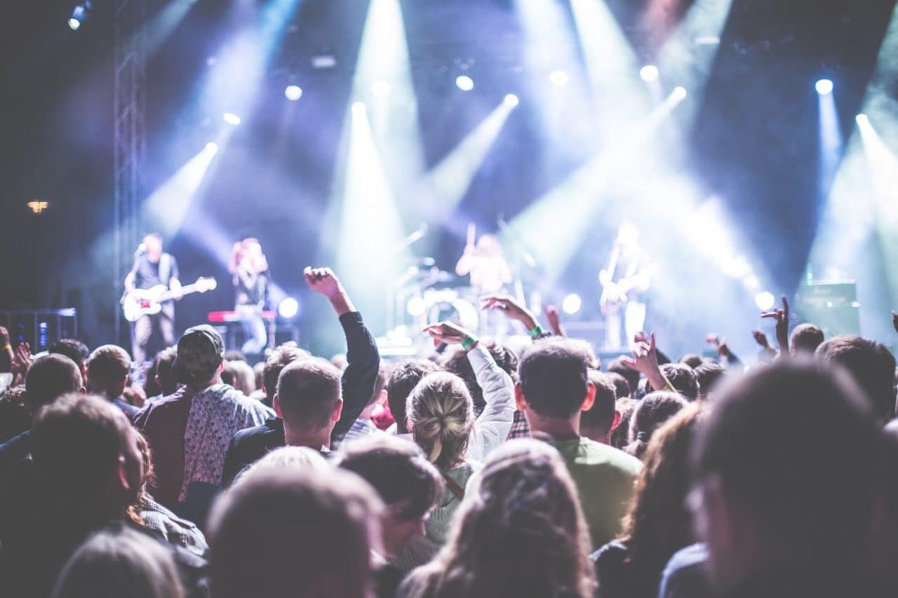 Large crowd at rock concert.