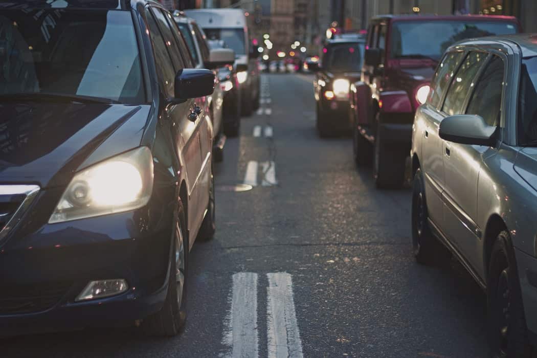 Shot of city traffic at night.