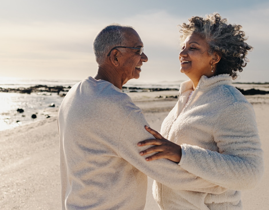 Mature couple dancing together at the beach